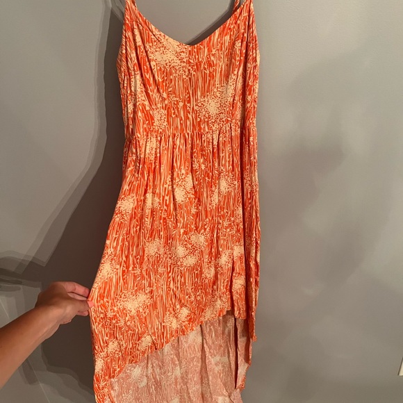 Nordstrom Brand Mimi Chica Hi-Low Orange Patterned Spaghetti Strap Dress - Picture 2 of 5